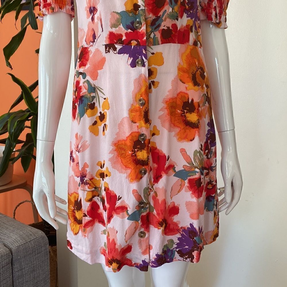 H&M Light Pink Floral Puff Sleeve Fit & Flare Mini Dress Size Small - Picture 5 of 13